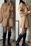 White Knitted Casual Round Neck Long Sleeve Tops and A-line Mini Skirts Sweater Two Pieces Sets