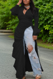 Green Deep V Neck Long Sleeve with Flared Cuffs Side High Slit Long Flowing Layer Ruched Maxi Dress