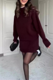 White Knitted Casual Round Neck Long Sleeve Tops and A-line Mini Skirts Sweater Two Pieces Sets
