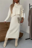 Camel Turtleneck Long Sleeve Tops and Vest Dress Fall Winter Sweater Two Pieces Sets