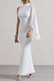 White Half A Turtleneck Single Cape Sleeve Formal Evening Party Bodycon Maxi Dress