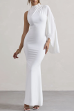 White Half A Turtleneck Single Cape Sleeve Formal Evening Party Bodycon Maxi Dress