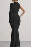 White Half A Turtleneck Single Cape Sleeve Formal Evening Party Bodycon Maxi Dress