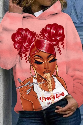Rose Red Figure Print Long Sleeve Fall Winter Hoodie Womens Sweatshit