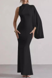 White Half A Turtleneck Single Cape Sleeve Formal Evening Party Bodycon Maxi Dress