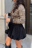 Leopard Print O Neck Long Sleeve Knit Jacket Fall Winter Cardigan Outerwear