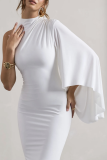 White Half A Turtleneck Single Cape Sleeve Formal Evening Party Bodycon Maxi Dress