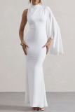 White Half A Turtleneck Single Cape Sleeve Formal Evening Party Bodycon Maxi Dress