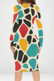 Red Blue Graphic Letter Print O Neck Long Sleeve Casual Outing Bodycon Pencil Midi Dress