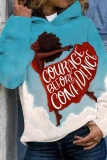 Blue Figure Print Long Sleeve Fall Winter Hoodie Womens Sweatshit