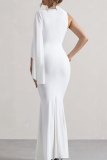 White Half A Turtleneck Single Cape Sleeve Formal Evening Party Bodycon Maxi Dress