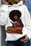 Blue Figure Print Long Sleeve Fall Winter Hoodie Womens Sweatshit