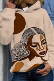 Orange Figure Print Long Sleeve Fall Winter Hoodie Womens Sweatshit