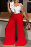 Yellow Sleeveless Ruffled Shoulder Spaghetti Strap Crop Top and Pleated Wide Leg Pant Casual Outing Two Piece Pant Set
