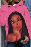 Rose Red Figure Print Long Sleeve Fall Winter Hoodie Womens Sweatshit