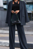 Brown Office Lady Business Turn-back Collar Long Sleeve Casual Suit and Wide Leg Pants 2 Piece Set
