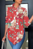 Blue Purple Christmas Casual Colorblock Plaid Print Button up Slit Shirt Collar Long Sleeve Tops Blouses