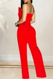 Red Party Club Formal Sexy Casual Backless Strapless Bodycon Straight Leg Tube Jumpsuits