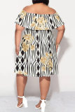 Wine Red Floral Print Off Shoulder Ruffled Sleeve A Line Casual Outing Vacation Plus Size Midi Dress