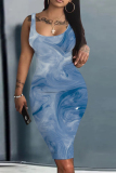 Multicolor Graphic Print Sleeveless U Neck Casual Outing Plus Size Bodycon Vest Midi Dress
