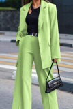 Brown Office Lady Business Turn-back Collar Long Sleeve Casual Suit and Wide Leg Pants 2 Piece Set