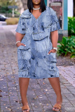Multicolor Graphic Print V Neck Short Sleeve Casual Outing Straight Loose T Shirt Midi Dress