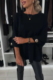 Grey Loose Casual Weave Round Neck Three Quarter Sleeve Knitted Sweater Tops
