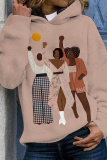 Red Casual Figure Print Basic Hooded Long Sleeve Tops Fall Winter Sweatshirts