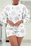 White Grey Casual Snowflake Floral Butterfly Print Round Neck Long Sleeve Sweatshirts and Shorts Two Pieces Sets