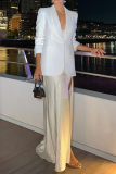 White Elegant Turn-back Collar Long Sleeve Outerwear Blazer Suit Jacket