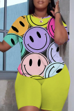 Khaki Casual Abstract Print Round Neck Short Sleeve T-shirt and Shorts Two Pieces Matching Sets