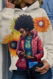 Orange Yellow Casual Figure Letter Print Basic Hooded Long Sleeve Fall Winter Tops Sweatshirts