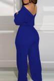 Black Casual Pocket Drawstring Waist Off Shoulder Long Sleeve Wide Leg Loose Jumpsuits