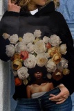 Orange Casual Figure Floral Butterfly Print Basic Hooded Long Sleeve Fall Winter Tops Sweatshirts