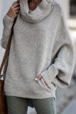 Light Grey Loose Casual Pocket Scarf Collar Long Batwing Sleeve Fall Winter Sweater Tops