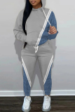 Green Striped Print Long Sleeve Hooded Sweatshirts and Sweatpants Fall Winter Two Pieces Sweatsuits Sets