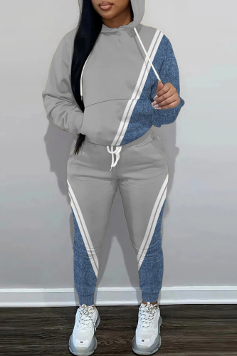 Green Striped Print Long Sleeve Hooded Sweatshirts and Sweatpants Fall Winter Two Pieces Sweatsuits Sets