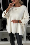 Grey Loose Casual Weave Round Neck Three Quarter Sleeve Knitted Sweater Tops