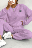 Pink Sportwear Casual Round Neck Long Sleeve Sweatshirt And Sweatpants Fall Winter Two Pieces Sets