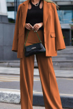 Brown Office Lady Business Turn-back Collar Long Sleeve Casual Suit and Wide Leg Pants 2 Piece Set
