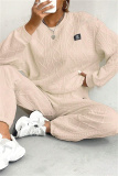 Pink Sportwear Casual Round Neck Long Sleeve Sweatshirt And Sweatpants Fall Winter Two Pieces Sets