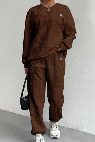 Pink Sportwear Casual Round Neck Long Sleeve Sweatshirt And Sweatpants Fall Winter Two Pieces Sets