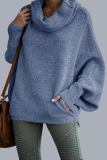 Light Grey Loose Casual Pocket Scarf Collar Long Batwing Sleeve Fall Winter Sweater Tops