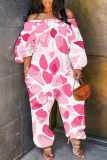 White Loose Casual Abstract Floral Butterfly Print Off Shoulder Long Sleeve Overall Jumpsuits