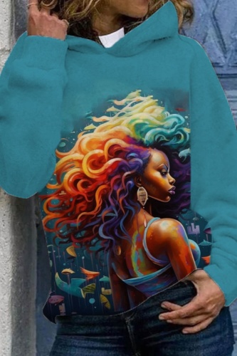 Orange Casual Figure Floral Butterfly Print Basic Hooded Long Sleeve Fall Winter Tops Sweatshirts
