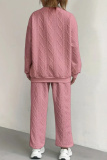 Pink Sportwear Casual Round Neck Long Sleeve Sweatshirt And Sweatpants Fall Winter Two Pieces Sets