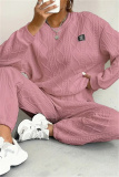 Pink Sportwear Casual Round Neck Long Sleeve Sweatshirt And Sweatpants Fall Winter Two Pieces Sets