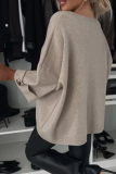 Grey Loose Casual Weave Round Neck Three Quarter Sleeve Knitted Sweater Tops