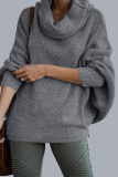 Light Grey Loose Casual Pocket Scarf Collar Long Batwing Sleeve Fall Winter Sweater Tops