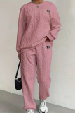 Pink Sportwear Casual Round Neck Long Sleeve Sweatshirt And Sweatpants Fall Winter Two Pieces Sets